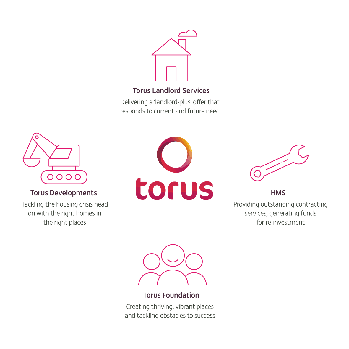 Animated diagram showing the Torus Group Operating Model