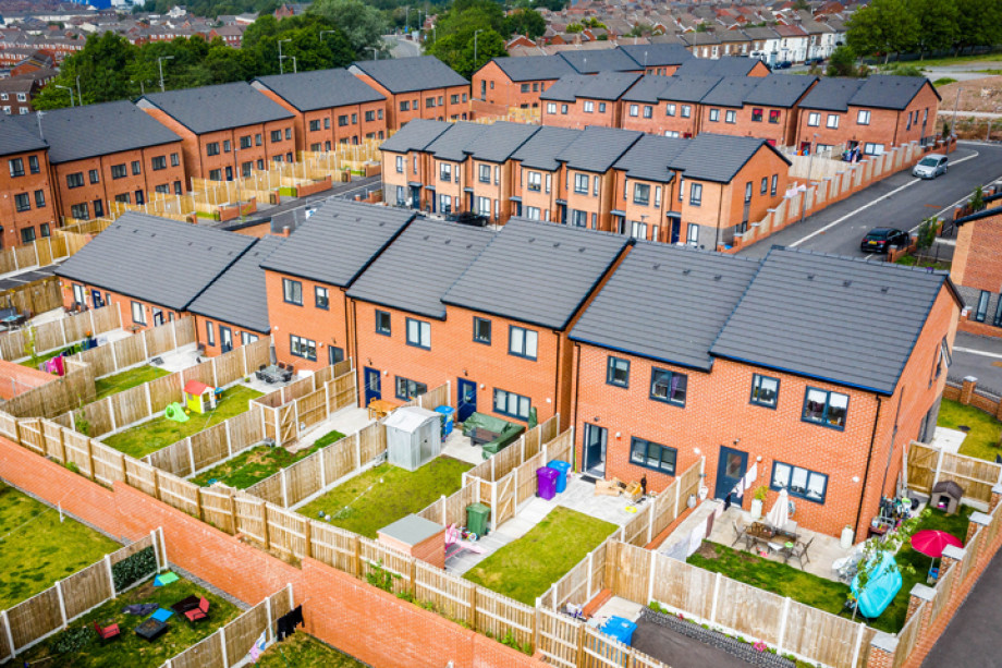 Aerial photo of a completed housing development